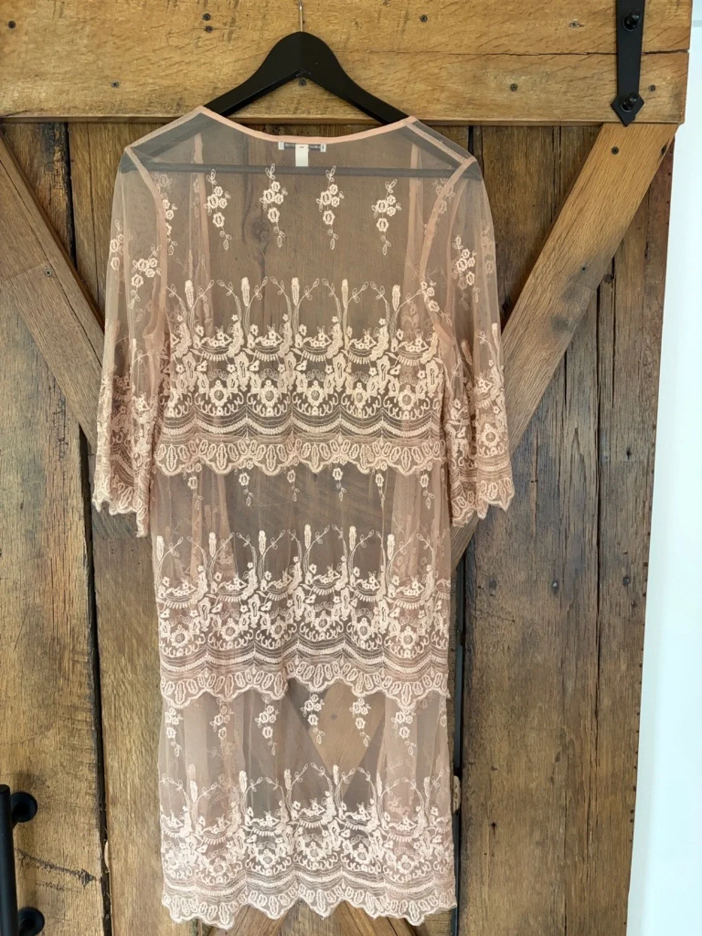 American Eagle XS Sheer Embroidered Lace Cover Up - Tan